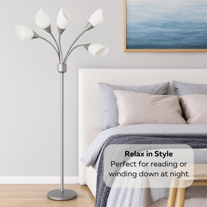 LIGHTACCENTS Medusa 5-Light Floor Lamp for Bedroom â€“ Multi-Head Standing Lamp with 5 White Acrylic Shades, Silver Spider Lamp, Bright Floor Lamp for Bedroom, Living Room, Office - Image 3